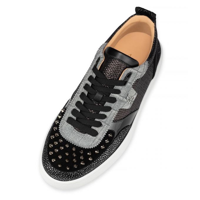 Adidași Christian Louboutin Happyrui Spikes Creative Piele Sneakers Barbati Negrii Argintii | RO44064