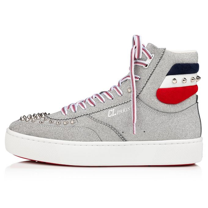 Adidași Christian Louboutin Top Rui Spikes Creative Piele Sneakers Barbati Argintii | RO66589