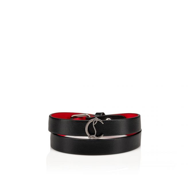 Bracelets Christian Louboutin Loubilink Logo Bracelet Double Clasici Piele Bracelets Dama Negrii | RO40069