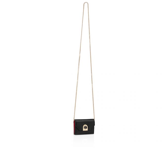 Card Holder Christian Louboutin Elisa Chain Card Holder Clasici Piele Card Holder Dama Negrii Aurii | RO12337