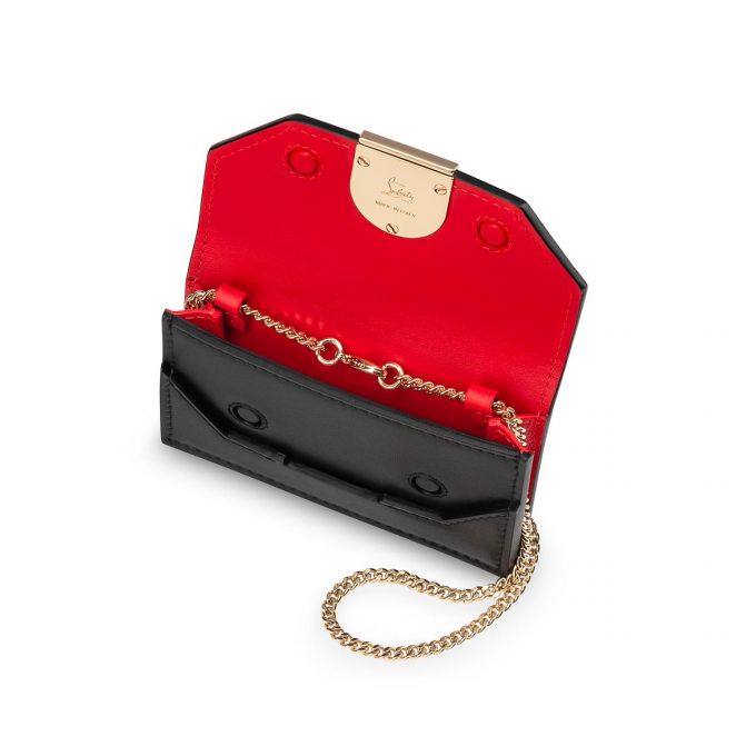 Card Holder Christian Louboutin Elisa Chain Card Holder Clasici Piele Card Holder Dama Negrii Aurii | RO12337