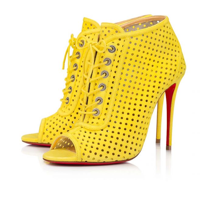 Cizme Christian Louboutin Open Ondessa 100 Piele Intoarsa Boots Dama Galbeni | RO59201