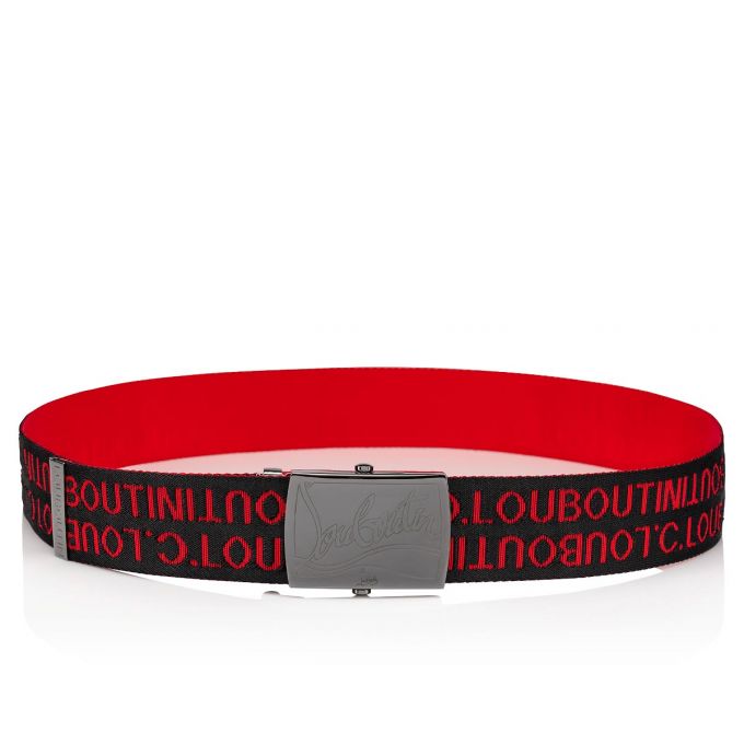 Curea Christian Louboutin Ricky Plate Belt Clasici Fabric Belts Barbati Negrii Rosii Metal | RO68373