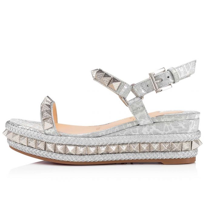 Espadrilles Christian Louboutin Pyraclou 60 Version Specchio/Laminato Espadrilles Dama Argintii | RO89944