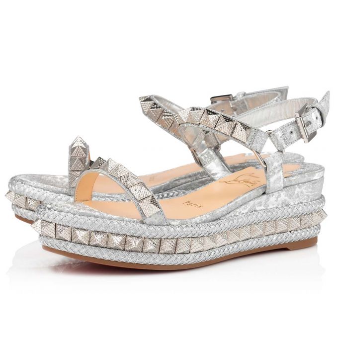 Espadrilles Christian Louboutin Pyraclou 60 Version Specchio/Laminato Espadrilles Dama Argintii | RO89944