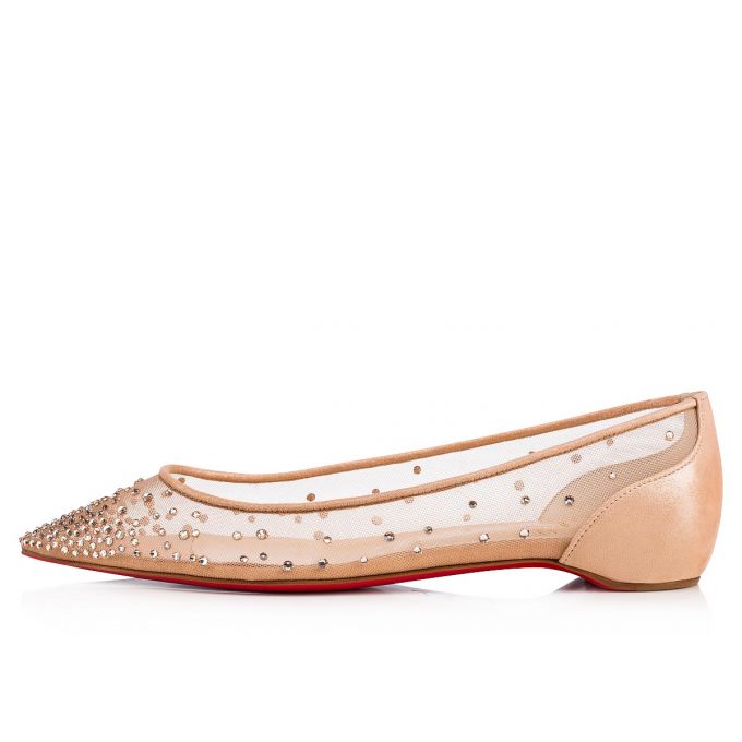 Flats Christian Louboutin Follies Strass 000 Version Light Silk Strass Flats Dama Bej | RO71960