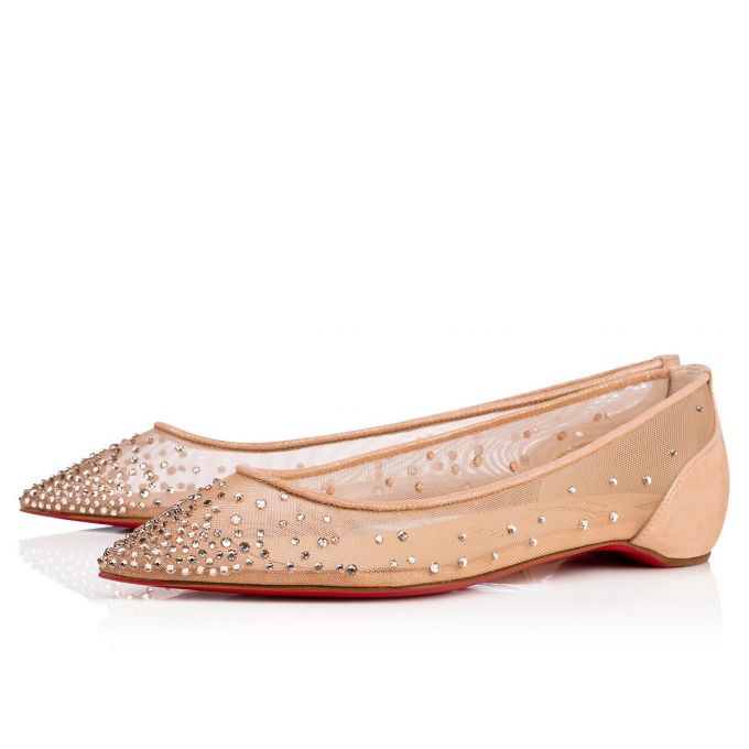 Flats Christian Louboutin Follies Strass 000 Version Light Silk Strass Flats Dama Bej | RO71960