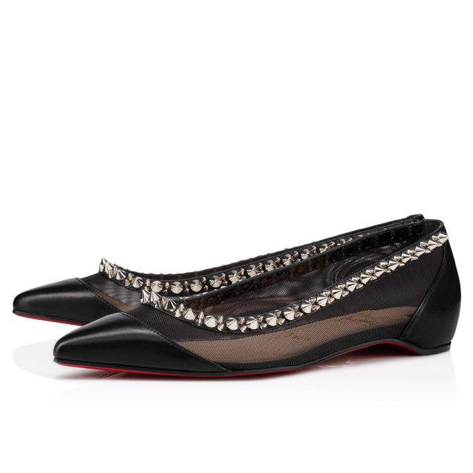 Flats Christian Louboutin Galativi Spikes Fishnet Flats Dama Negrii Argintii | RO42399