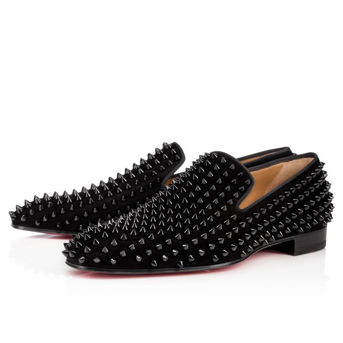 Loafers Christian Louboutin Dandelion Spike 000 Veau Velours Loafer Barbati Negrii | RO60608