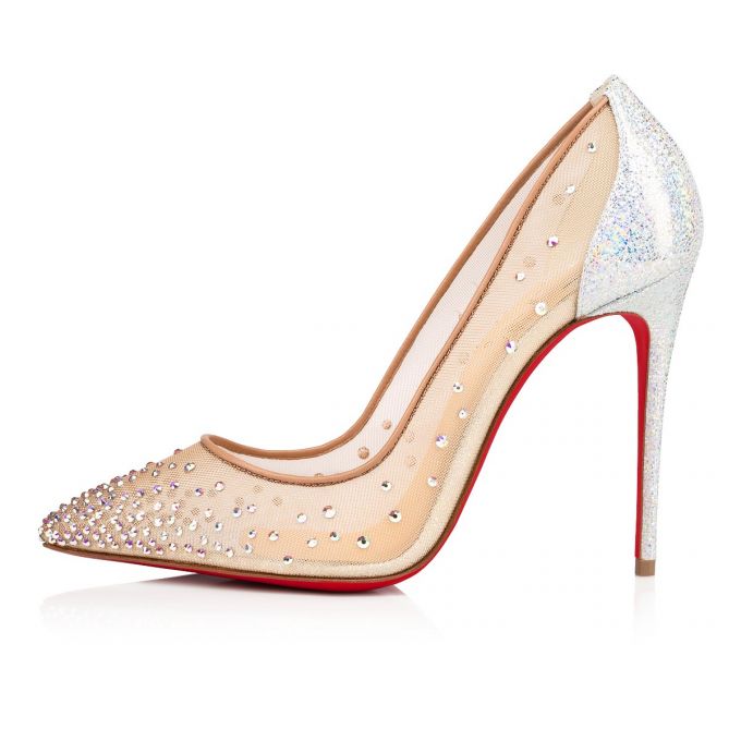 Pantofi Cu Toc Christian Louboutin Follies Strass 100 Version Ab Clasici Fabric Pumps Dama Albi | RO10770