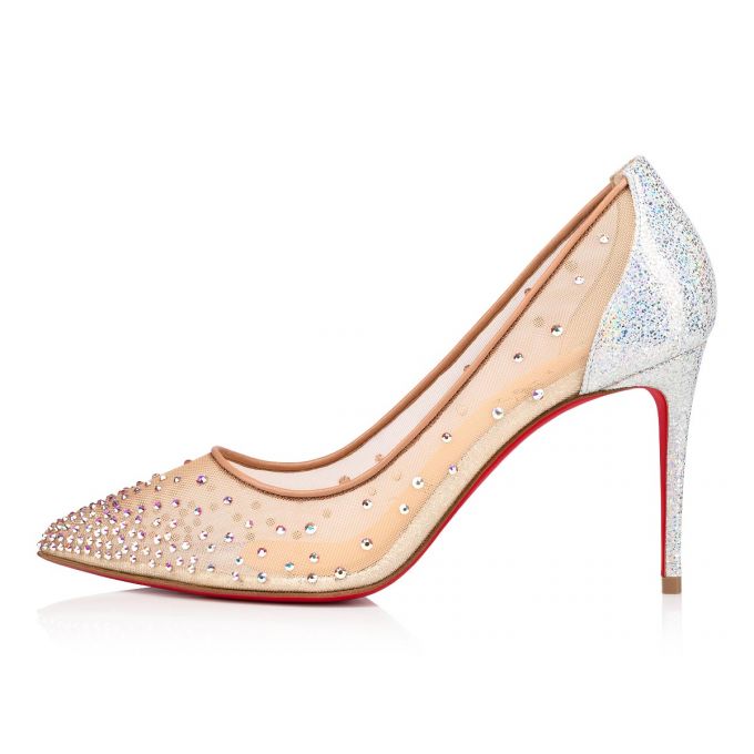 Pantofi Cu Toc Christian Louboutin Follies Strass 85 Version Ab Clasici Fabric Pumps Dama Albi | RO15810