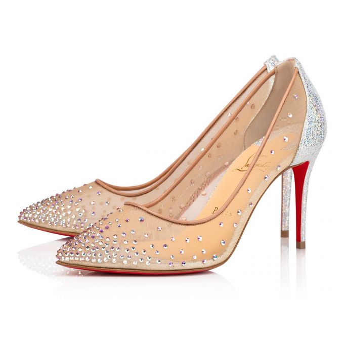 Pantofi Cu Toc Christian Louboutin Follies Strass 85 Version Ab Clasici Fabric Pumps Dama Albi | RO15810