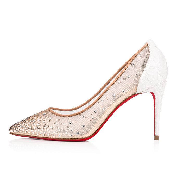 Pantofi Cu Toc Christian Louboutin Follies Strass 085 85 Version Off Dentelle Pumps Dama Albi | RO27754