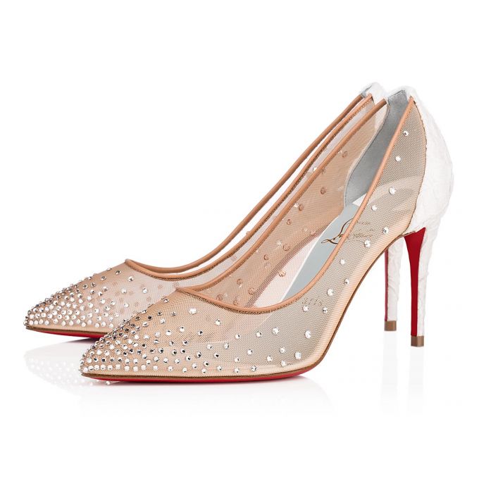 Pantofi Cu Toc Christian Louboutin Follies Strass 085 85 Version Off Dentelle Pumps Dama Albi | RO27754