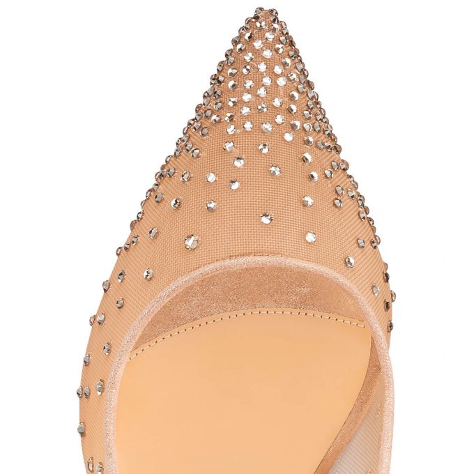 Pantofi Cu Toc Christian Louboutin Follies Strass 085 85 Version Light Silk Piele Intoarsa Pumps Dama Bej | RO46805