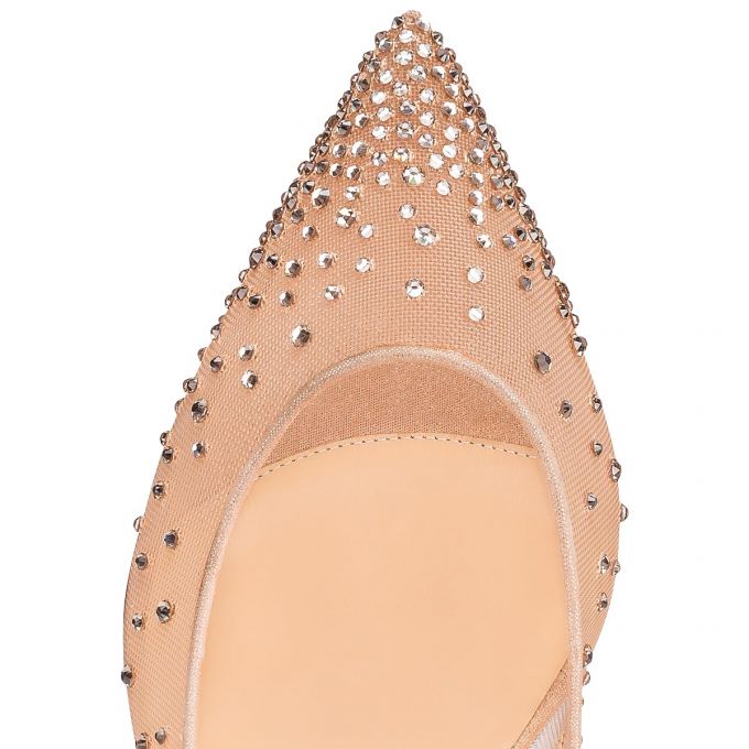 Pantofi Cu Toc Christian Louboutin Follies Strass 070 70 Version Light Silk Strass Pumps Dama Bej | RO46917