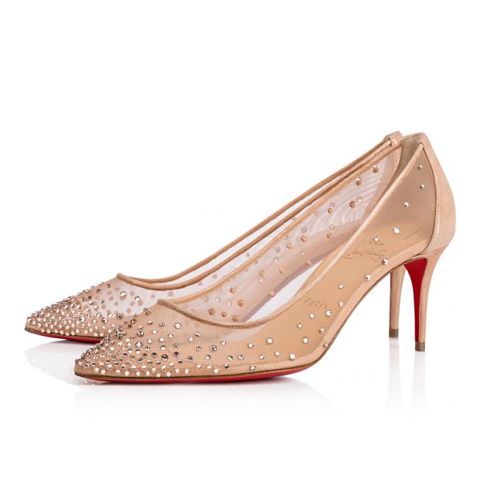 Pantofi Cu Toc Christian Louboutin Follies Strass 070 70 Version Light Silk Strass Pumps Dama Bej | RO46917