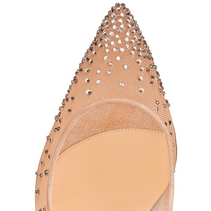 Pantofi Cu Toc Christian Louboutin Follies Strass 100 100 Version Light Silk Strass Pumps Dama Bej | RO64905