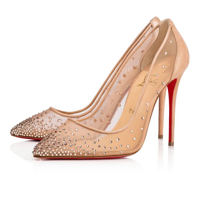 Pantofi Cu Toc Christian Louboutin Follies Strass 100 100 Version Light Silk Strass Pumps Dama Bej | RO64905