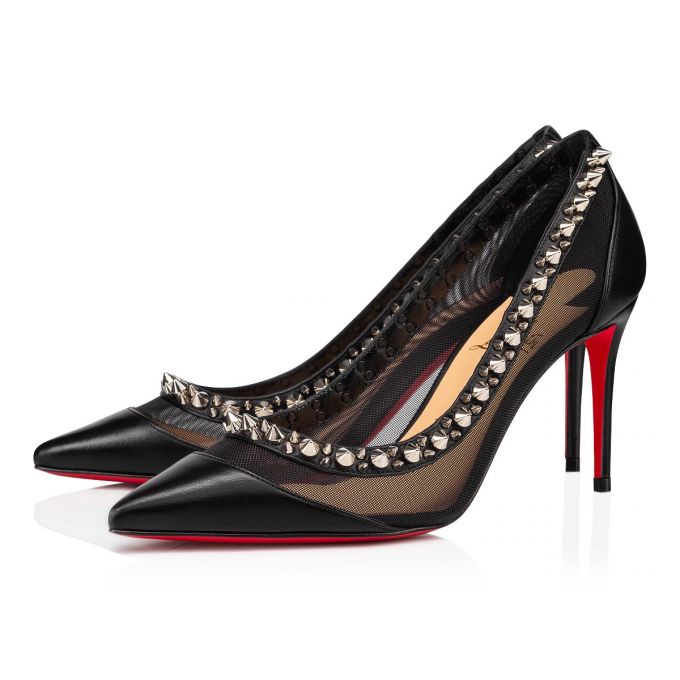 Pantofi Cu Toc Christian Louboutin Galativi Spikes 85 Fishnet Pumps Dama Negrii Argintii | RO97175