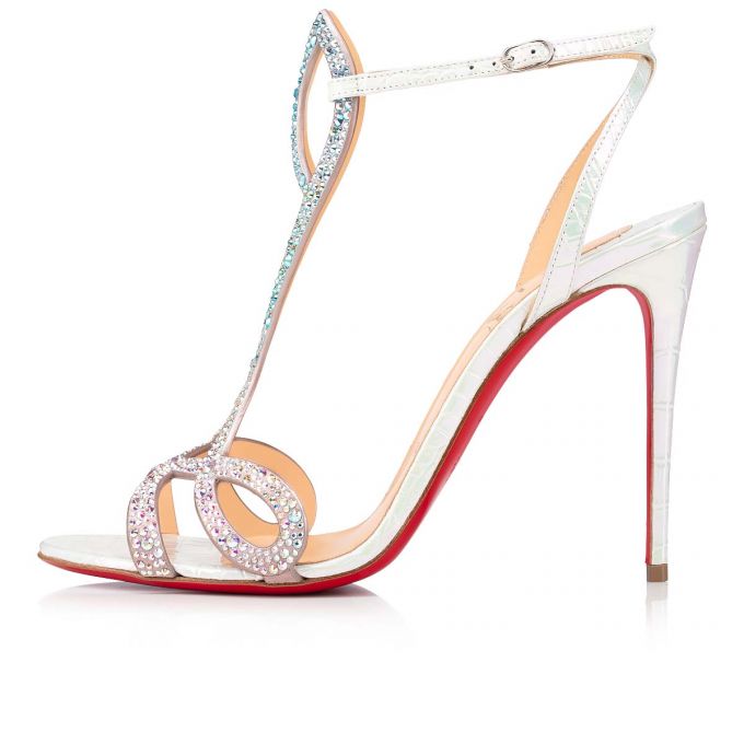 Sandale Christian Louboutin Double L Sandal Strass 100 Piele Intoarsa Sandals Dama Colorati Albi | RO43305