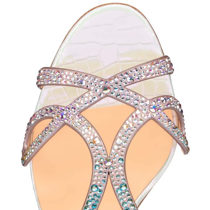 Sandale Christian Louboutin Double L Sandal Strass 100 Piele Intoarsa Sandals Dama Colorati Albi | RO43305