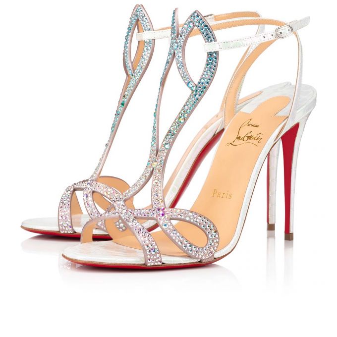 Sandale Christian Louboutin Double L Sandal Strass 100 Piele Intoarsa Sandals Dama Colorati Albi | RO43305