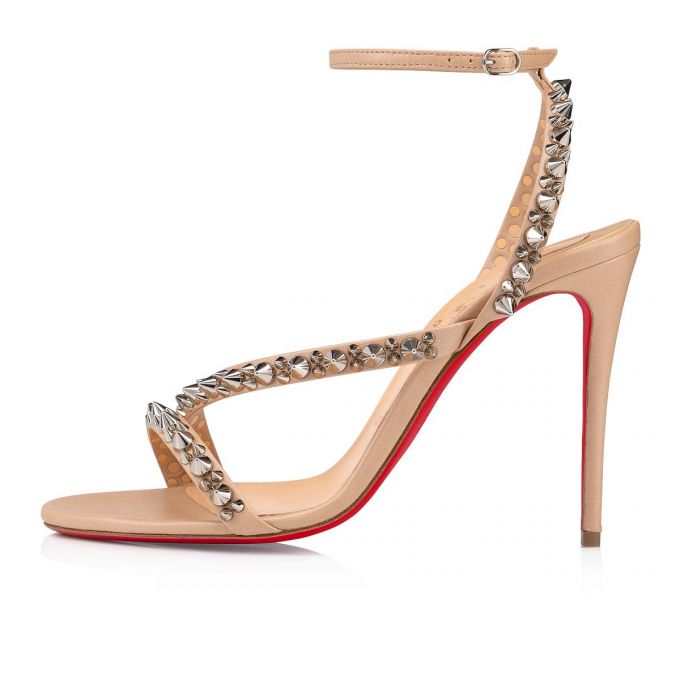 Sandale Christian Louboutin Mafaldina Spikes 100 Nappa Sandals Dama Bej Argintii | RO83742