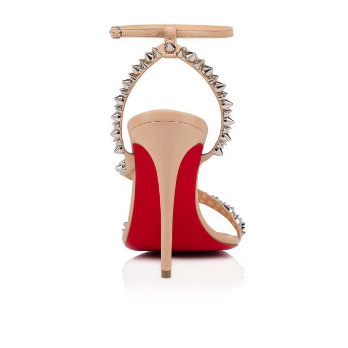 Sandale Christian Louboutin Mafaldina Spikes 100 Nappa Sandals Dama Bej Argintii | RO83742