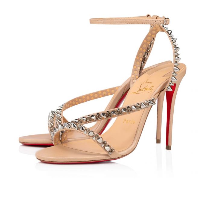 Sandale Christian Louboutin Mafaldina Spikes 100 Nappa Sandals Dama Bej Argintii | RO83742