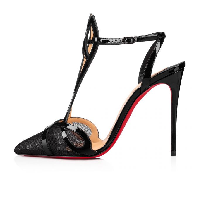 T Strap Christian Louboutin Double L Pump 100 Fishnet T Curea Dama Negrii | RO11638