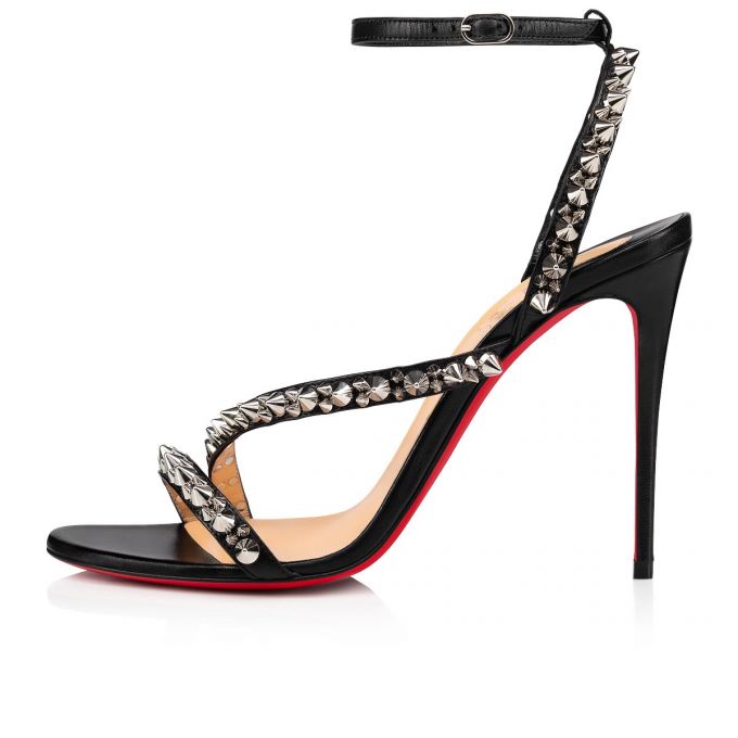 T Strap Christian Louboutin Mafaldina Spikes 100 T Curea Dama Negrii Argintii | RO17291