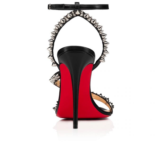 T Strap Christian Louboutin Mafaldina Spikes 100 T Curea Dama Negrii Argintii | RO17291