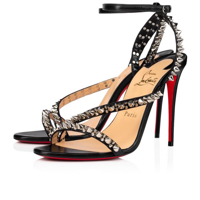 T Strap Christian Louboutin Mafaldina Spikes 100 T Curea Dama Negrii Argintii | RO17291