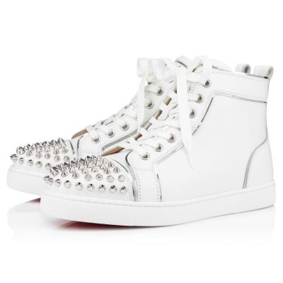 Adidași Christian Louboutin Lou Spikes Calf Sneakers Dama Albi Argintii | RO44704