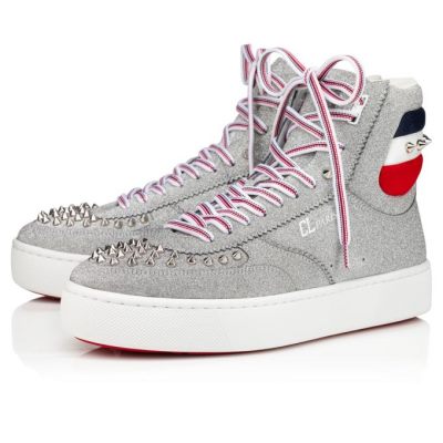 Adidași Christian Louboutin Top Rui Spikes Creative Piele Sneakers Barbati Argintii | RO66589