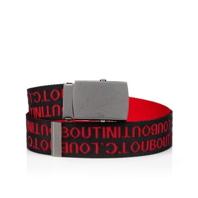 Curea Christian Louboutin Ricky Plate Belt Clasici Fabric Belts Barbati Negrii Rosii Metal | RO68373