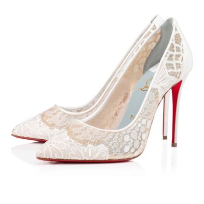 Pantofi Cu Toc Christian Louboutin Follies Dantela 100 Dantela Pumps Dama Albi Albastri | RO16897